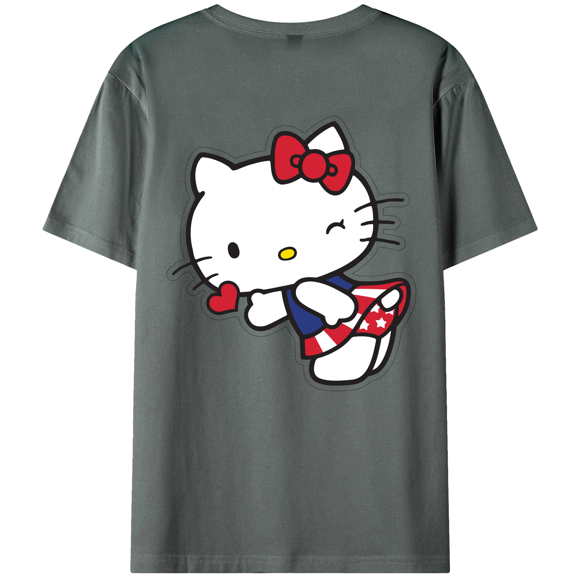 （画像用） Hello Kitty ハローキティ 綿100％ メンズ半袖Tシャツ（バックプリント） 通気性